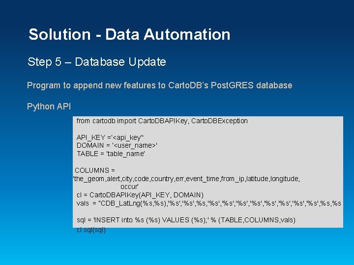 Solution - Data Automation Step 5 – Database Update Program to append new features