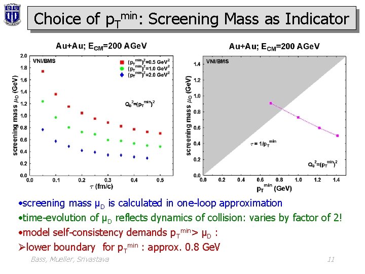 Choice of p. Tmin: Screening Mass as Indicator • screening mass μD is calculated