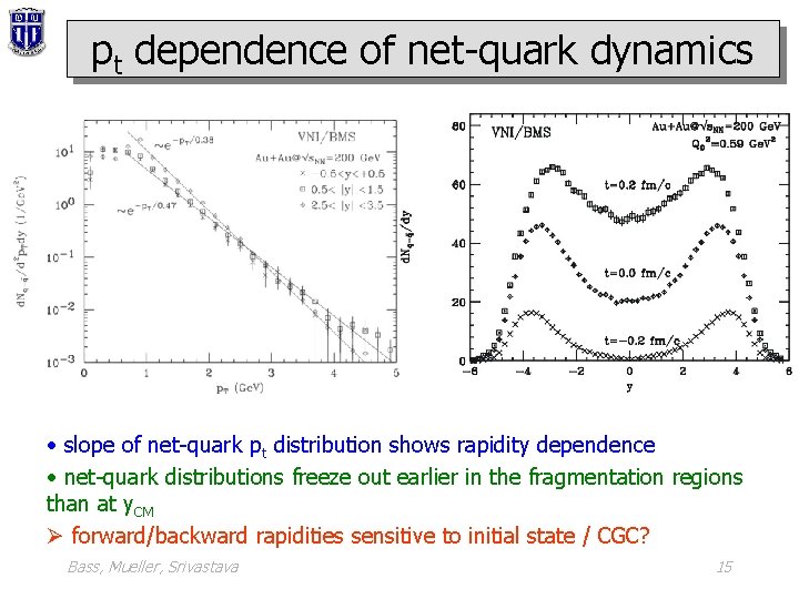 pt dependence of net-quark dynamics • slope of net-quark pt distribution shows rapidity dependence