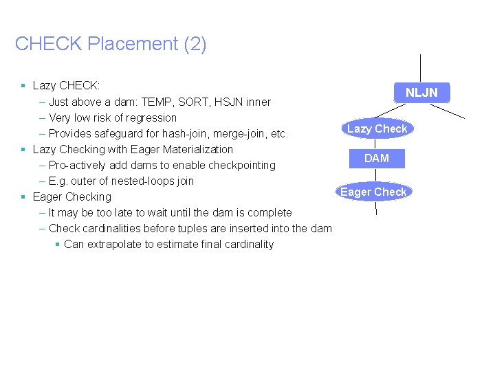 CHECK Placement (2) § Lazy CHECK: NLJN – Just above a dam: TEMP, SORT,