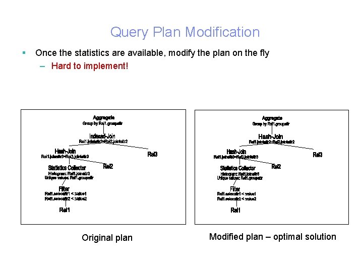 Query Plan Modification § Once the statistics are available, modify the plan on the