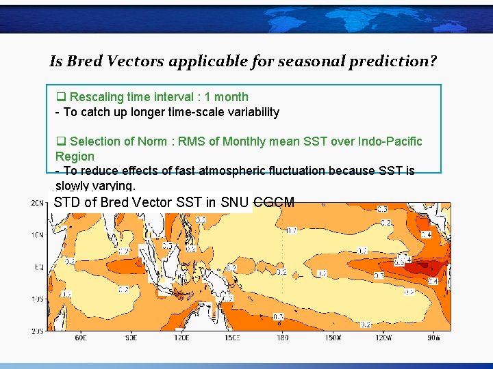 Is Bred Vectors applicable for seasonal prediction? q Rescaling time interval : 1 month