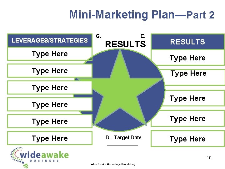 Mini-Marketing Plan—Part 2 LEVERAGES/STRATEGIES G. E. RESULTS Type Here Type Here Type Here RESULTS