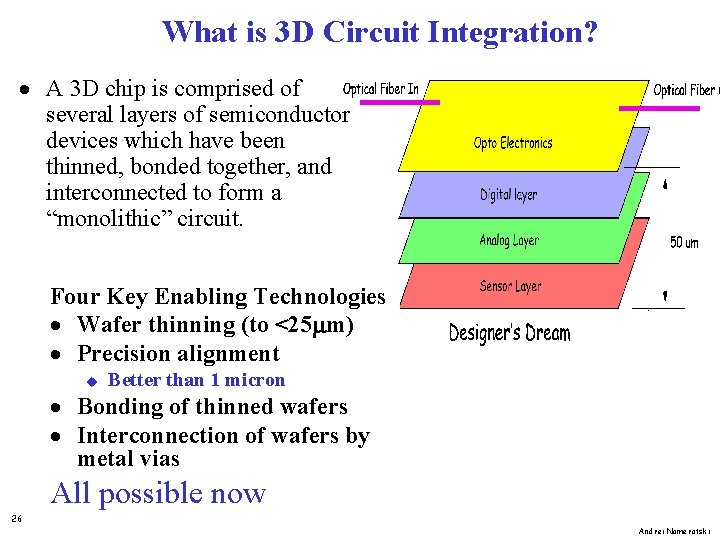 What is 3 D Circuit Integration? · A 3 D chip is comprised of