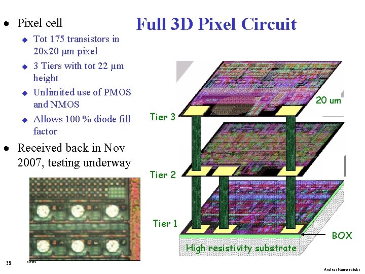 · Pixel cell u u Tot 175 transistors in 20 x 20 µm pixel