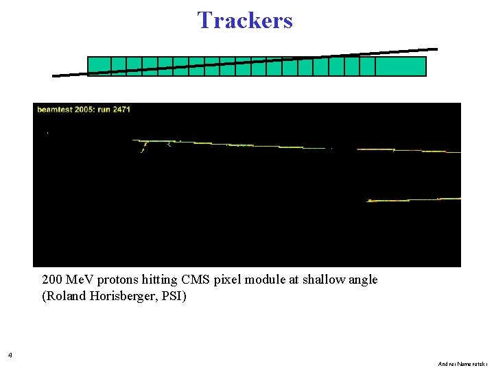 Trackers 200 Me. V protons hitting CMS pixel module at shallow angle (Roland Horisberger,
