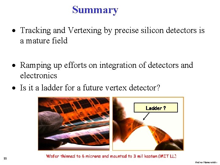 Summary · Tracking and Vertexing by precise silicon detectors is a mature field ·