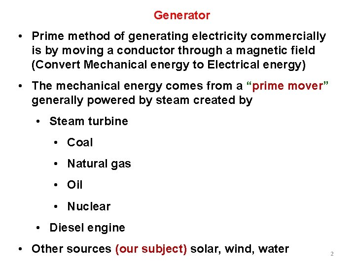 Green Power Generation Lecture 1 Introduction 1 Generator