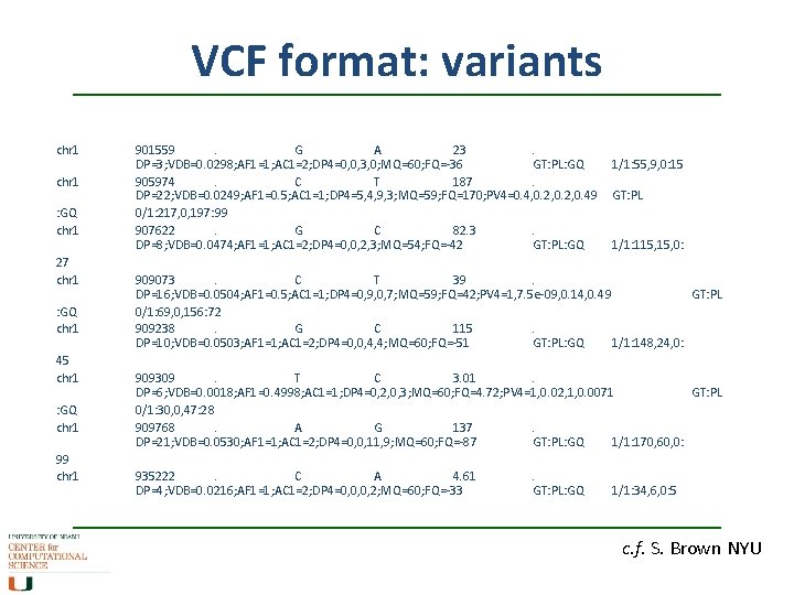 VCF format: variants chr 1 : GQ chr 1 27 chr 1 : GQ