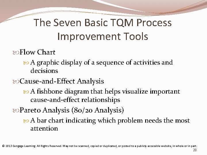 The Seven Basic TQM Process Improvement Tools Flow Chart A graphic display of a