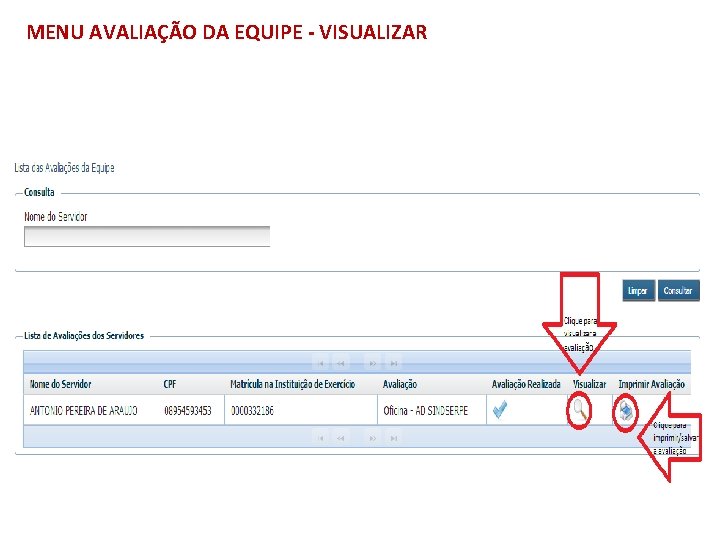 MENU AVALIAÇÃO DA EQUIPE - VISUALIZAR 