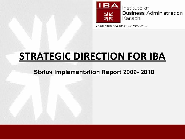 STRATEGIC DIRECTION FOR IBA Status Implementation Report 2009 - 2010 