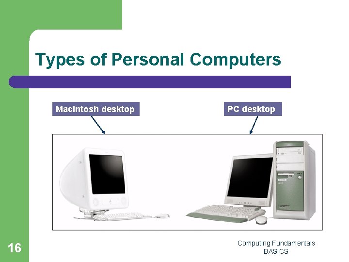 Types of Personal Computers Macintosh desktop 16 PC desktop Computing Fundamentals BASICS 