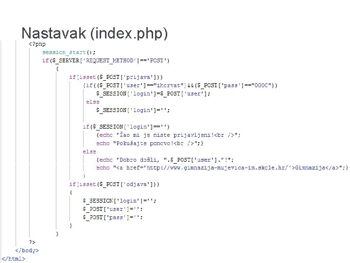 Nastavak (index. php) 