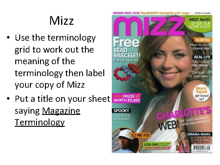 Mizz • Use the terminology grid to work out the meaning of the terminology