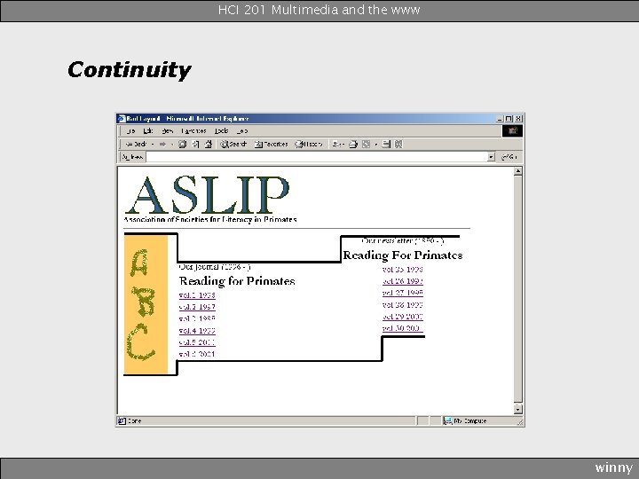 HCI 201 Multimedia and the www Continuity winny 