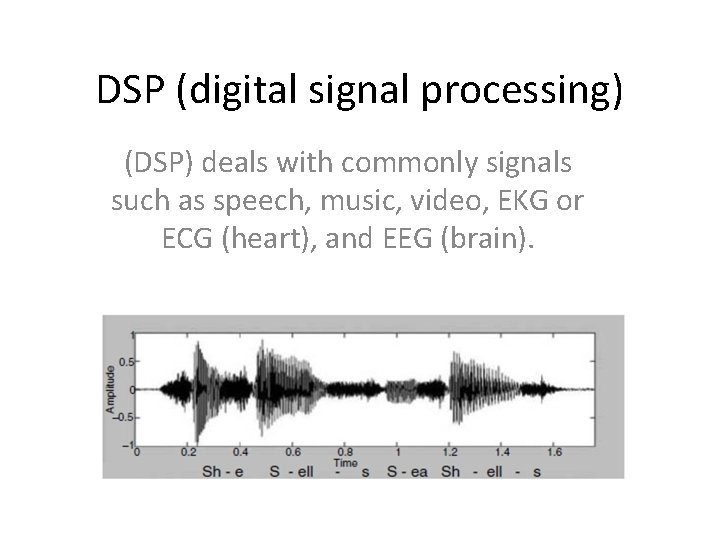DSP (digital signal processing) (DSP) deals with commonly signals such as speech, music, video,