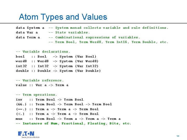 Atom Types and Values data System a data Var a data Term a -----