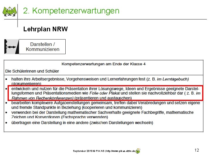 2. Kompetenzerwartungen Lehrplan NRW September 2010 © PIK AS (http: //www. pikas. dzlm. de)