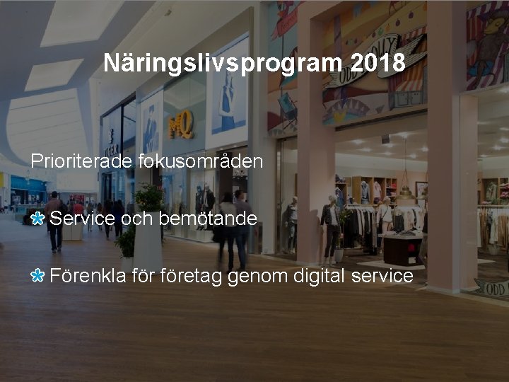 Näringslivsprogram 2018 Prioriterade fokusområden Service och bemötande Förenkla företag genom digital service 