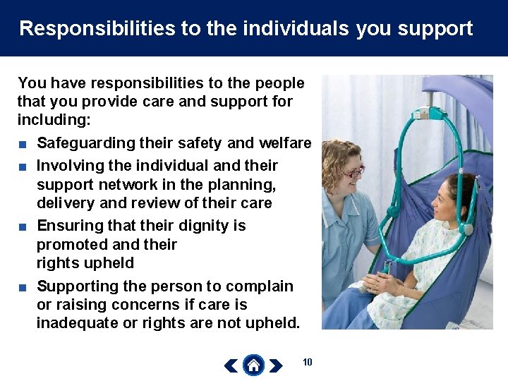Responsibilities to the individuals you support You have responsibilities to the people that you