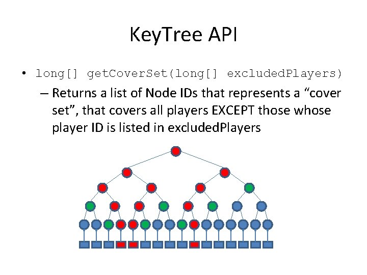 Key. Tree API • long[] get. Cover. Set(long[] excluded. Players) – Returns a list