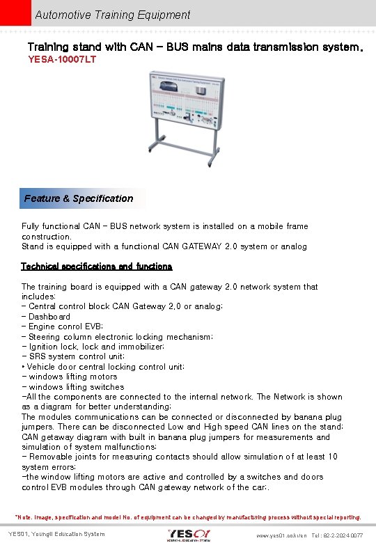 Automotive Training Equipment Training stand with CAN – BUS mains data transmission system. YESA-10007