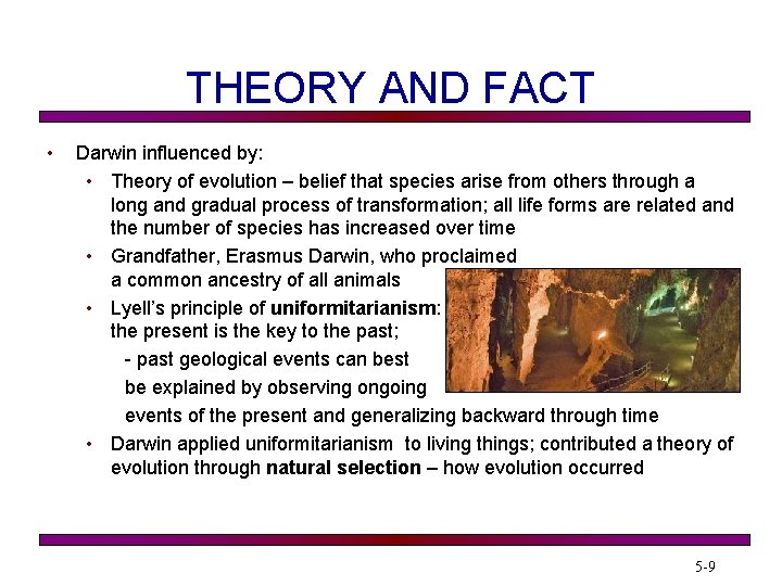 THEORY AND FACT • Darwin influenced by: • Theory of evolution – belief that