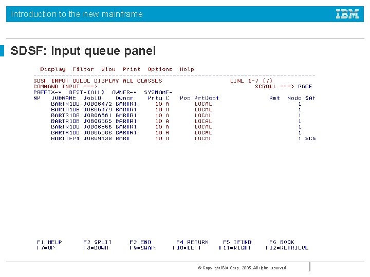 Introduction to the new mainframe SDSF: Input queue panel © Copyright IBM Corp. ,