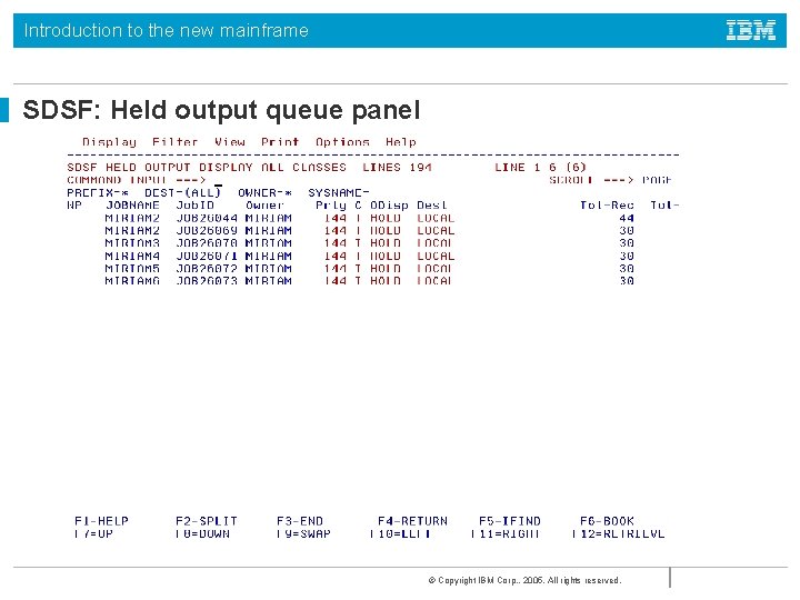 Introduction to the new mainframe SDSF: Held output queue panel © Copyright IBM Corp.