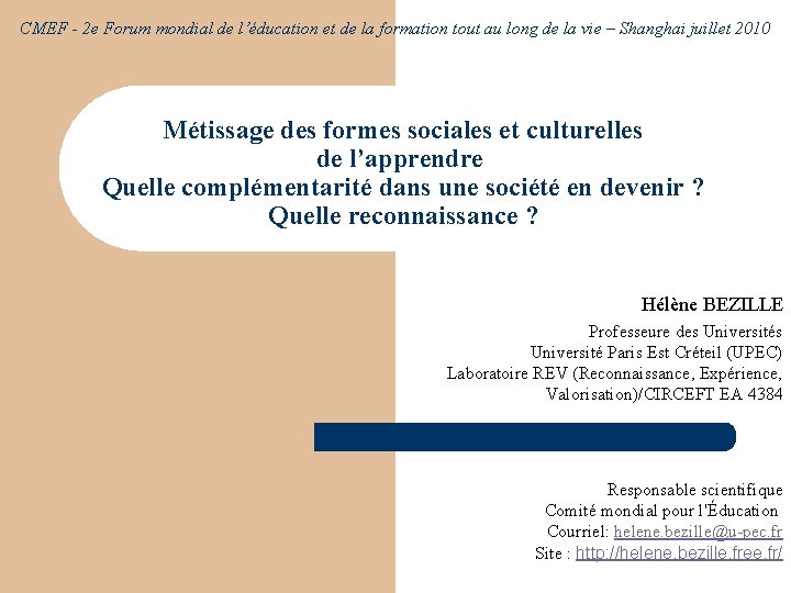 CMEF - 2 e Forum mondial de l’éducation et de la formation tout au