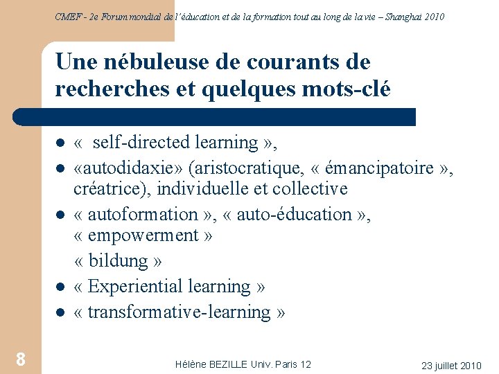 CMEF - 2 e Forum mondial de l’éducation et de la formation tout au