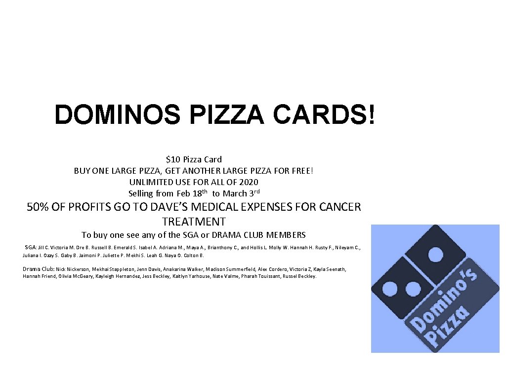 DOMINOS PIZZA CARDS! $10 Pizza Card BUY ONE LARGE PIZZA, GET ANOTHER LARGE PIZZA