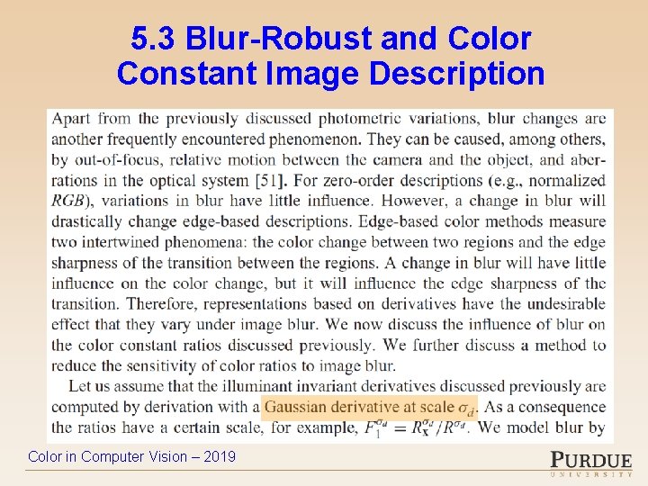 5. 3 Blur-Robust and Color Constant Image Description Color in Computer Vision – 2019