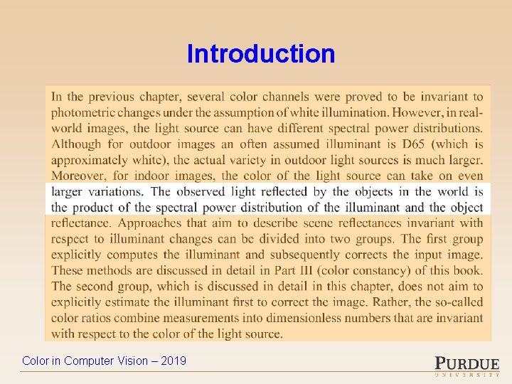 Introduction Color in Computer Vision – 2019 