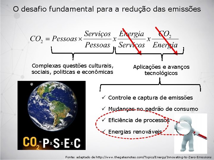 O desafio fundamental para a redução das emissões Complexas questões culturais, sociais, politicas e