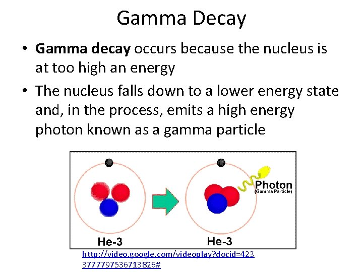 Gamma Decay • Gamma decay occurs because the nucleus is at too high an