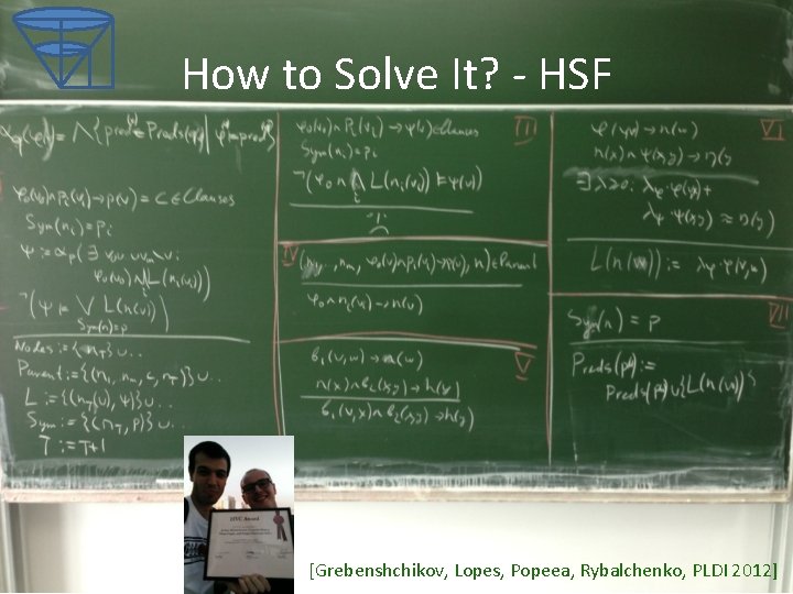 How to Solve It? - HSF [Grebenshchikov, Lopes, Popeea, Rybalchenko, PLDI 2012] 