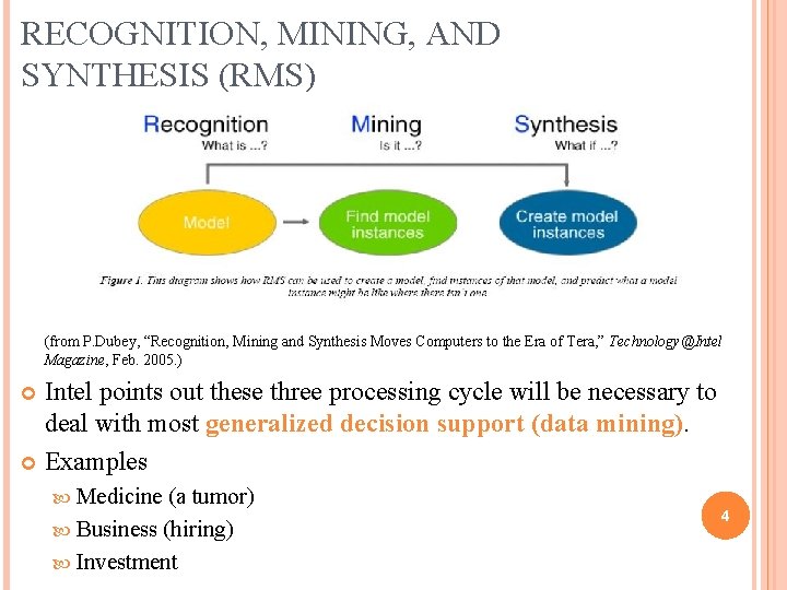 RECOGNITION, MINING, AND SYNTHESIS (RMS) (from P. Dubey, “Recognition, Mining and Synthesis Moves Computers