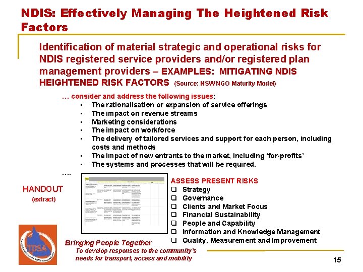 NDIS: Effectively Managing The Heightened Risk Factors Identification of material strategic and operational risks