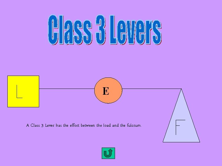E A Class 3 Lever has the effort between the load and the fulcrum.