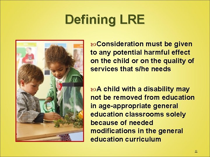 Defining LRE Consideration must be given to any potential harmful effect on the child