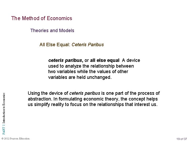 The Method of Economics Theories and Models All Else Equal: Ceteris Paribus PART I