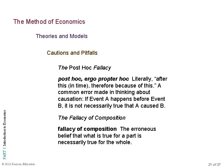 The Method of Economics Theories and Models Cautions and Pitfalls The Post Hoc Fallacy