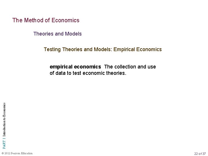 The Method of Economics Theories and Models Testing Theories and Models: Empirical Economics PART