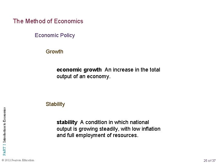 The Method of Economics Economic Policy Growth PART I Introduction to Economics economic growth