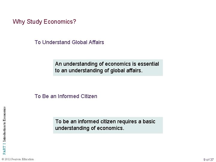 Why Study Economics? To Understand Global Affairs An understanding of economics is essential to