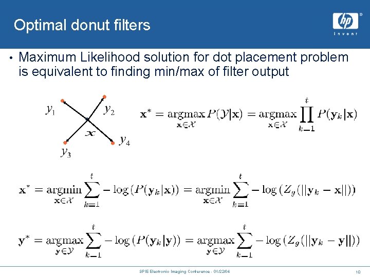 Optimal donut filters • Maximum Likelihood solution for dot placement problem is equivalent to