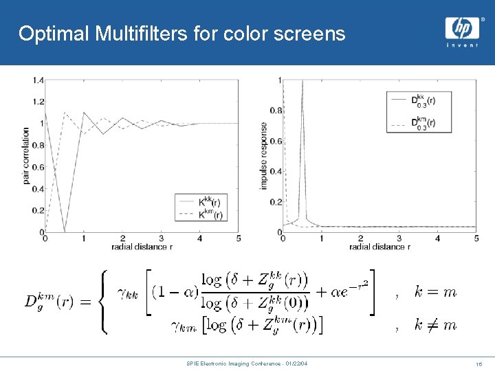 Optimal Multifilters for color screens SPIE Electronic Imaging Conference - 01/22/04 16 