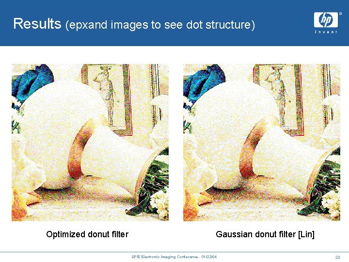 Results (epxand images to see dot structure) Optimized donut filter Gaussian donut filter [Lin]